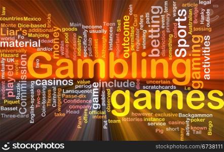 Gambling betting background concept glowing. Background concept wordcloud illustration of gambling betting gaming glowing light