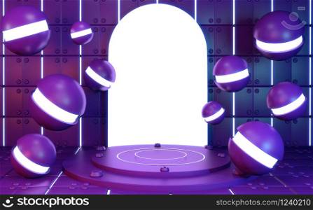Game concept gradients purple and blue abstract podium showcase. 3D rendering