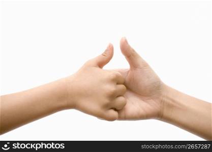 Game of thumb wars against a white background