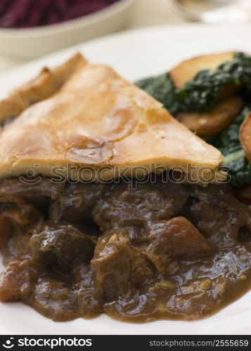 Game Pie with Fried Curly Kale and Potatoes