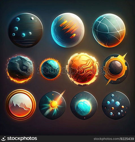 game planet space galaxy ai generated. system icon, satellite moon, orbit alien game planet space galaxy illustration. game planet space galaxy ai generated