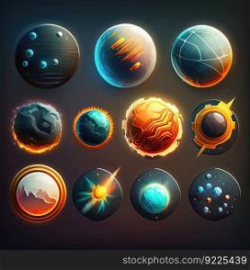 game planet space galaxy ai generated. system icon, satellite moon, orbit alien game planet space galaxy illustration. game planet space galaxy ai generated