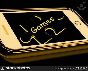 . Games Smartphone Showing Internet Gaming And Entertainment