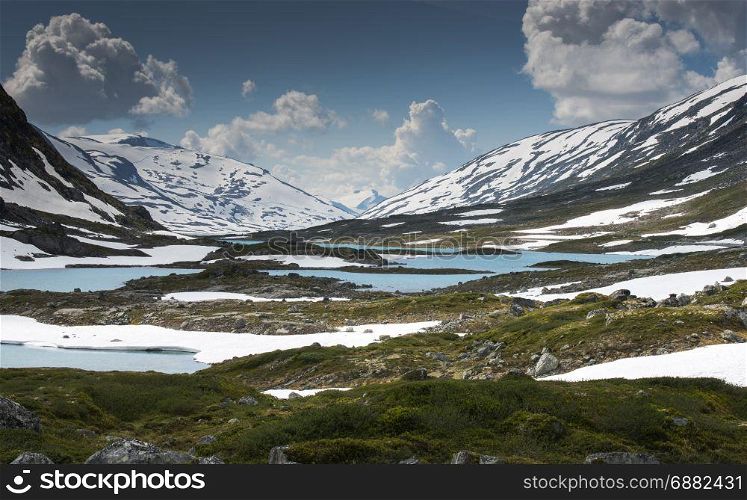 gamle strynefjellsvegen one of the most beautifull auto roads in norway with snow in summer