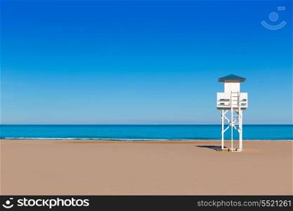 Gandia beach in Valencia at Mediterranean Lifegurard tower Spain