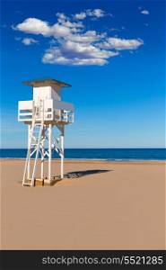 Gandia beach in Valencia at Mediterranean Lifegurard tower Spain