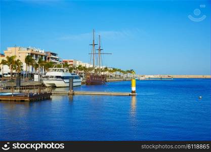 Gandia port promenade in Mediterranean Valencia of Spain