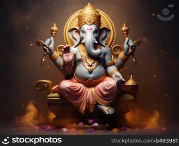 Ganesha on Sacred Throne. Generative ai. High quality illustration. Ganesha on Sacred Throne. Generative ai