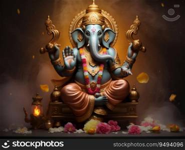 Ganesha on Sacred Throne. Generative ai. High quality illustration. Ganesha on Sacred Throne. Generative ai