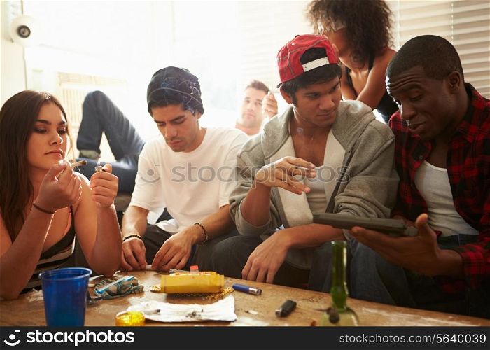Gang Of Young People With Drugs And Gun