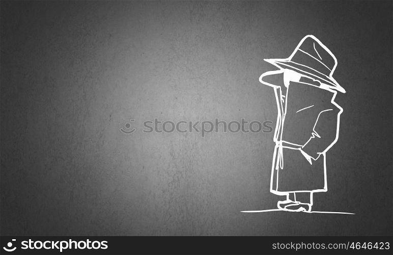 Gangster man. Caricature of gangster man with gun on gray background