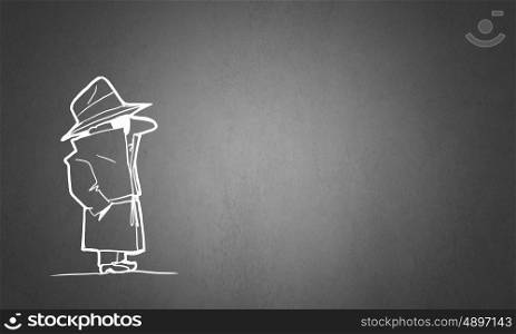 Gangster man. Caricature of gangster man with gun on gray background