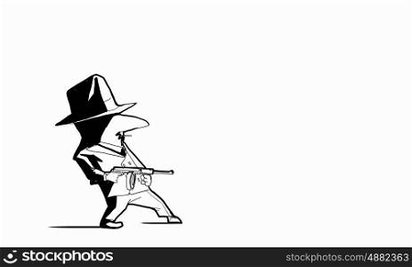 Gangster man. Caricature of gangster man with gun on white background
