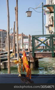 Gangway in Venice. Pier on San Marco Canal and view on San Giorgio Maggiore, Venice, Italy.. Venice canal scene in Italy