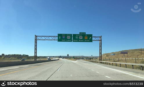 Gantry along Interstate 80 near Evenston towards Salt Lake City. Gantry along Interstate 80 towards Salt Lake City and Bear River Drive