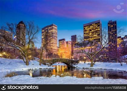 Gapstow bridge in winter, Central Park New York City
