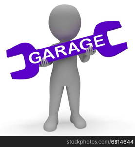 Garage Character with Spanner Shows Auto Repair 3d Rendering