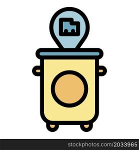 Garbage bin front view icon. Outline garbage bin front view vector icon color flat isolated. Garbage bin front view icon color outline vector