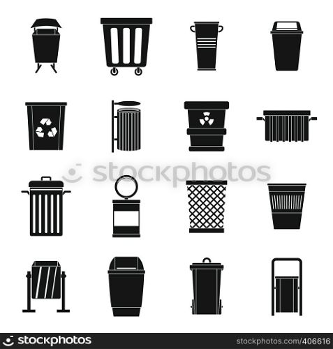 Garbage container icons set. Simple illustration of 16 garbage container vector icons for web. Garbage container icons set, simple style