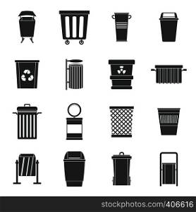 Garbage container icons set. Simple illustration of 16 garbage container vector icons for web. Garbage container icons set, simple style