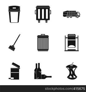 Garbage icons set. Simple illustration of 9 garbage vector icons for web. Garbage icons set, simple style