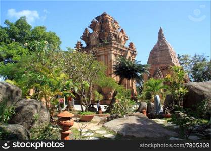 Garden and cham towers in Nha Trang, Vietnam