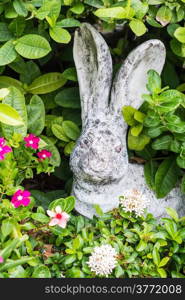 Garden decorated by rabbit doll