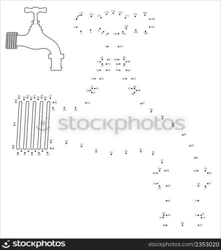 Garden Faucet Icon Dot To Dot, Water Tap Vector Art Illustration