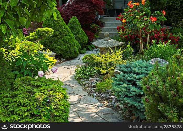 Garden path with stone landscaping