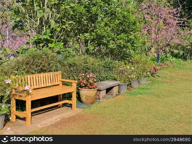Garden scene with bench