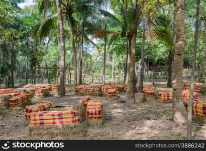 Garden table and chair make use of rice straw