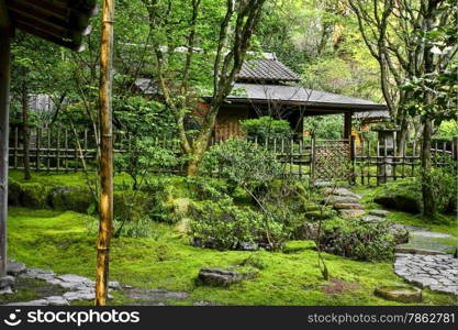 Garden view of a classic country Japanese home.