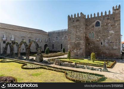 Gardens of Santa Barbara with castle of Braga Portugal.