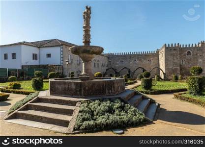 Gardens of Santa Barbara with castle of Braga Portugal.