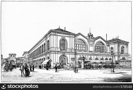 Gare Montparnasse (West, left bank), vintage engraved illustration. Paris - Auguste VITU ? 1890.