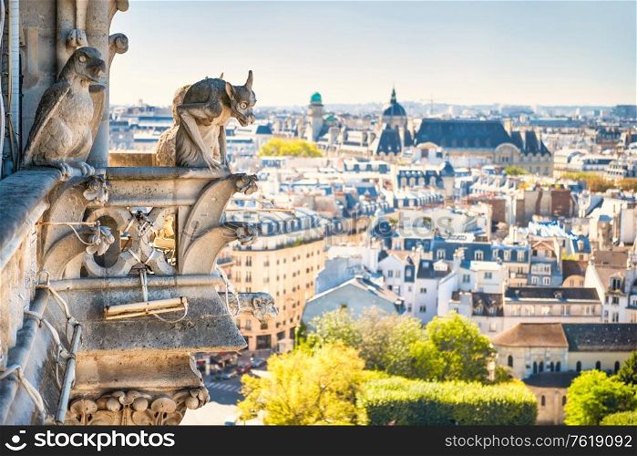 Gargoyle statue on Notre Dame de Paris cathedral in France