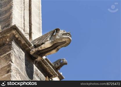 gargoyle that is on the facade of the cathedral of Seville, the largest Catholic cathedral in the world