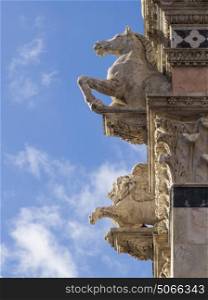 Gargoyles on facade of Siena Cathedral, Siena, Tuscany, Italy