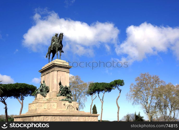 Garibaldi equestrian Monument on Janiculum Hill in Rome, Italy