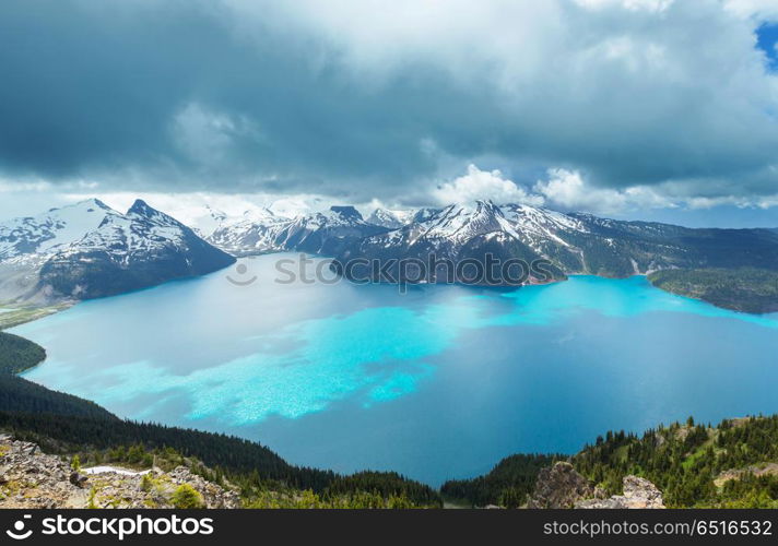 Garibaldi lake. Hike to turquoise waters of picturesque Garibaldi Lake near Whistler, BC, Canada. Very popular hike destination in British Columbia.