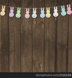 garland with paper rabbits wood