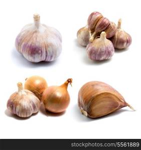 garlic and onion isolated on white
