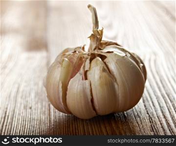 Garlic bulb on a wood background