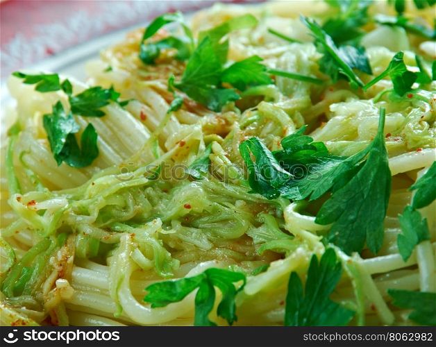 Garlic Butter Spaghetti with Zucchini Noodles. from Tuscany