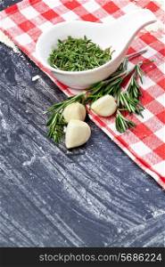 Garlic clove and rosemary