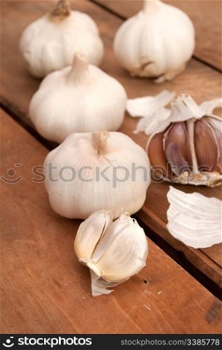 Garlic on Aged Wooden Table