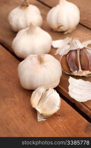 Garlic on Aged Wooden Table