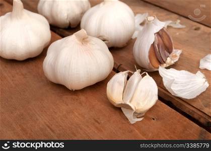 Garlic on Aged Wooden Table