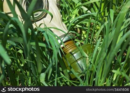 gas masks in the green grass