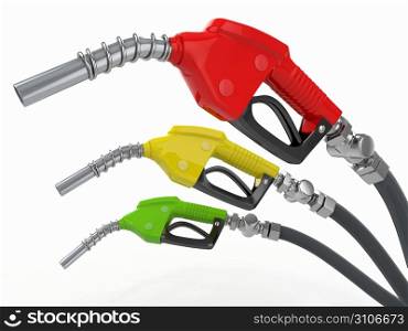Gas pump nozzles o0n white isolated background. 3d
